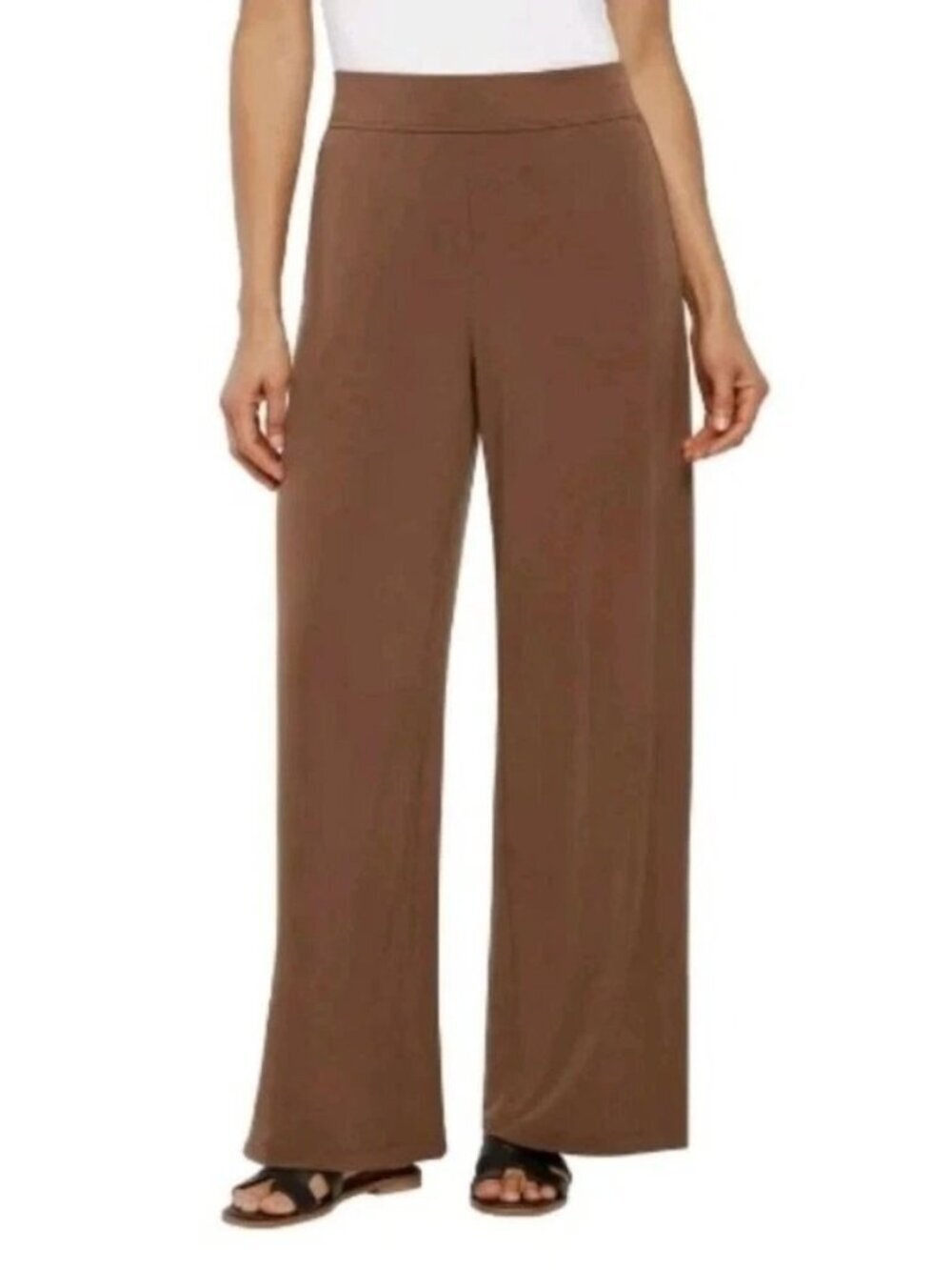 NWT Three Dots Women's S Wide Leg Pull-On Pants Brown Stretched Pull on F1154